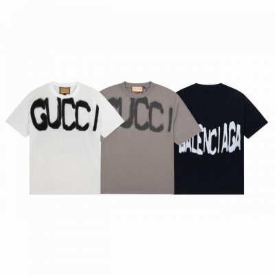 gucci X Balenciaga 古驰 巴黎世家联名前后涂鸦大字母印花情侣圆领短袖T恤-顶级原单版本 Color：黑色 灰色 白色 Size：S M L X