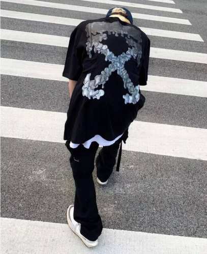 顶级版本上新 O49# -Off-White Ss24独家新款三色 熔岩泼墨水滴溶解3D印花Ow箭头Virgil Abloh警戒线高街复古短袖T恤 男女同款-