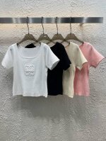100 Loewe罗意威立体Logo针织短袖 款号：25670103066 颜色：白色 黑色 杏色 粉色 尺码：均码 80-125斤