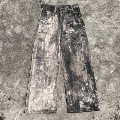 款号249 Ac风格平替1981F喷墨涂鸦做旧宽松阔腿休闲牛仔裤3D打印系列的神裤 方便平台定制的磨毛无弹薄款面料。 尺码：M-Xxl