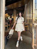 Miumi* 新款泡泡袖Polo衫半裙套装 字母绣花装饰 休闲款 两色三码Sml