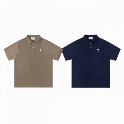 Ami paris 25Ss 最新配色白色小爱心刺绣情侣翻领短袖polo衫-原单版本 Color：卡其色 藏青色 Size：S M L Xl Nomber：25