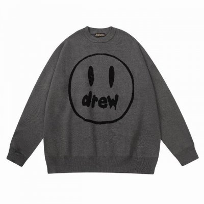 drew笑脸字母圆领刺绣毛衣 #Y20 颜色：灰色 码数：S-Xl