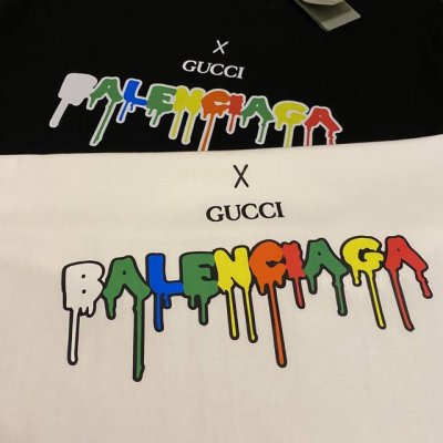 巴黎世家Balenciaga 联名古驰Gucci彩色熔岩宽松字母印花情侣短袖 情侣同款 定织定染一致260G纯棉双纱面料 同缸零色差领口螺纹 四针六线工艺 面料