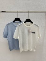 M家 早春新款 圆领镂空针织短袖 颜色：白色 蓝色 尺码：36.38.40
