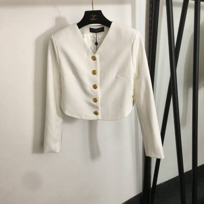 P260款号20251121 Lv*新款 Logo金扣V领长袖短款西装外套，高档印花里衬，白色，Sml， S码；肩宽37，胸围94，袖长59，衣长45