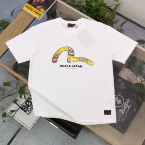 款号 F674 2025新款Evisu福神海鸥招财猫图案Logo字母印花休闲情侣短袖T恤 经典永远不会过时 人手必备款 230G纯棉精梳棉不起球不起毛 上手质感