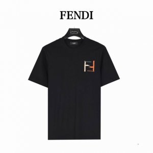 本地自取170（支持放店） fendi/芬迪 双F撞色Logo刺绣短袖T恤 采用定制定染高克重240精梳棉原版面料， 1-1工艺制作，合身版型，男女同款，区别市