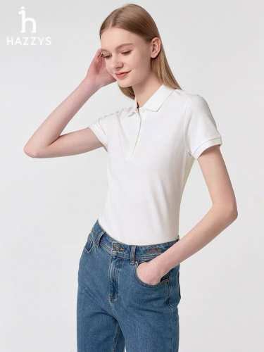 哈吉斯Hazzys夏季新款polo衫，女士简约短袖，袖口刺绣Logo，纯色领polo衫！品质超赞！和原单同样质量！ 这一款哈吉斯的polo衫的品质是超级赞的，他