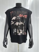 Vt015 Travis Scott斯科特Big Face人像演出限定浮夸搞怪印花复古水洗做旧无袖坎肩T恤 小领口设计 白墨数码直喷印花 手工磨破工艺 高街复古