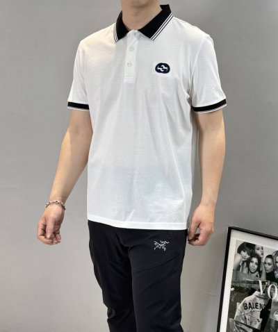 全品相推送～高端Gucc*25S夏季新款男士polo衫.此类型的基础单品是每季必出现的 进口双丝光珠地网眼棉，舒适性与透气性兼备，胸前Gg立体刺绣，整体视觉值满