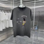 p100 芬迪 2025春夏新款 洗水做旧 短袖T恤 植绒厚板硅胶工艺 男女同款宽松版 S M L Xl Xxl 五个码 黑色 咖啡色 紫色