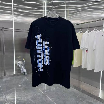 LV 2025春夏新款 圆领短袖T恤 烧花+手绘 男女同款宽松版 S M L Xl Xxl 五个码 黑色 白色