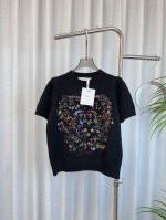 P270 Di*R限定新款爱心花卉刺绣徽标Logo羊绒上衣 定制羊绒面料 质感好 亲肤柔软 舒适 减龄气质 高级款 最高品质 欢迎对比 白色 黑色 Sml