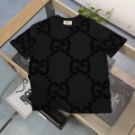 高版本 2025新款Gucci古驰正版植绒双G字母图案Logo提花休闲情侣短袖T恤，独一无二的活性环保面料染色，32支双纱精梳纯棉爽滑手感，纯棉不起球不起毛，面