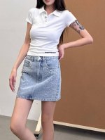Acne ｜ 新款牛仔短裙 成衣洗水全身手工钉珠，100%棉，尺码Sml