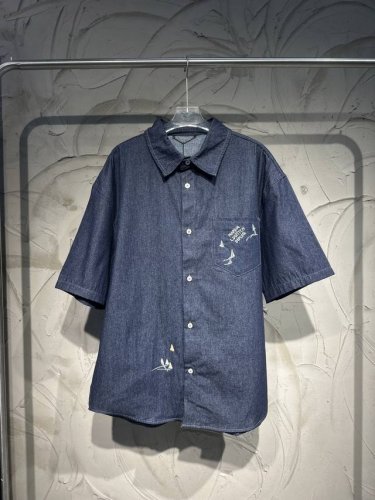 louis Vuitton Fw25 早秋男士系列 刺绣帆船短袖衬衫 男女款 蓝色 ss25 Louis Vuitton Fw刺绣帆船 独家订制纽扣五金 高度还