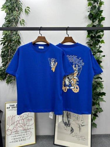 2025Ss春夏新款 品牌：Off-White 卡通蜜锋款短袖T恤！ 颜色：克莱因蓝 尺码：S-M-L-Xl 男女同款 面料：采用定制260克32织纯棉双纱面料