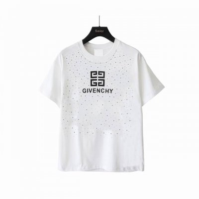 实拍细节图+尺码表 givenchy纪梵希Givenchy字母压皮重工高温烫钻短袖 最高版本 定制面料280克双纱 滴胶+高温烫钻 辅料 开模原版过鉴定领标10