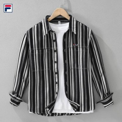 上新 斐乐Fila25款高品质纯棉条纹刺绣日系个性长袖衬衫外套 甄选纯棉优质面料，透气吸汗、不变形 不起球 细腻不糙手 耐磨性高 走线工整 亲肤抗皱等特点、让服