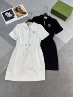 高品质Gucci 2025夏季新品短款连衣裙，翻领拉链设计，抽绳收腰，两侧袋，Gg提花天丝定制面料高级上档次，2色Sml