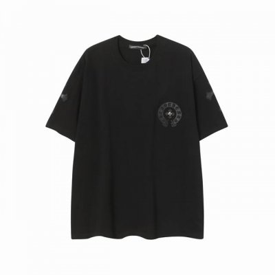 高版本Chrome Hearts克罗心 刺绣皮标马蹄十字短袖 前后贴皮设计 皮上面都有开模十字微标 面料使用 克全棉双纱面料 区别于市场低克重普通货 纹路清晰可