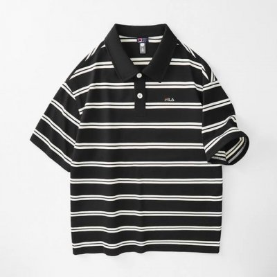 上新 斐乐Fila25款夏季男女条纹百搭宽松polo打底衫外套 ◆精选面料 亲肤舒适，免烫处理工艺，款式拼接插色设计 上身超级百搭的一款 男女都能轻松驾驭. 上