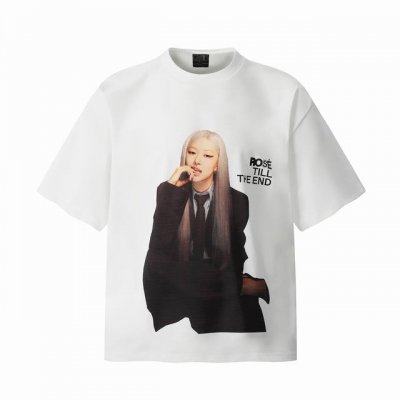 vt9203 Black pink朴彩英Rose韩国女团Big Face人像复古短袖T恤 小领口设计 白墨数码直喷印花 高街复古重磅做旧水洗Vintage短袖