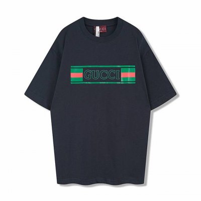 Guc古驰25Fw早春胸前字母Logo藏青色T恤采用针织棉匠心制成、精心点缀Guc织带旗帜立体印花短袖T 尺码Size : Xs S M L