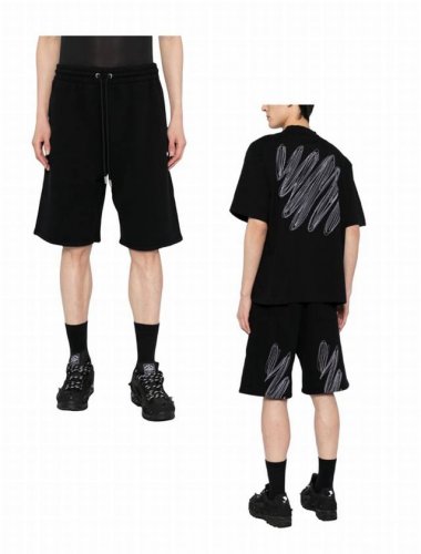 现货： # 春夏新品！ 品牌：Off-White 刺绣心电图款五分裤 短卫裤！ 颜色： 黑色 尺码：Xs-S-M-L 面料：采用定制 460克-专柜双股大毛圈面