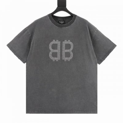 Balenciaga 巴黎世家 25Ss 双B比特币烫钻炒盐破洞短袖T恤 闪烁系列 采用280克精梳棉面料 多位手工磨破加割烂洗水处理 亮度高 采用进口澳钻 高