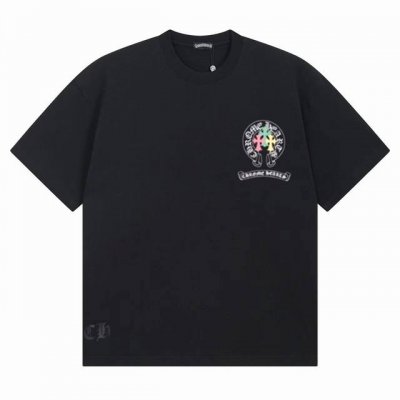 款号Ys17 克罗心彩色马蹄十字架字母印花宽松男女休闲短袖圆领短袖T恤三标齐。采用250克32支双纱1:1面料。黑白两色。S-Xl