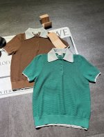 pp Mium*谬谬2025夏季新款拼接撞色假两件针织T恤上衣出货，两色出，泡芙格纹机织，双重领子，上身超好看，两色Sml