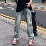 款号Xk2170 fog泼墨破洞美式牛仔裤男夏季垂感直筒长裤修身裤子高街潮牌痞帅炸街 面料定制经过一流的高工艺水洗 质地紧密 色泽均匀 纹理清晰 上身非常舒适