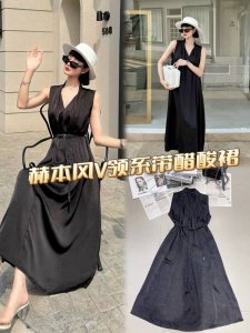 连衣裙 赫本风V领系带醋酸裙 优雅的代名词 醋酸面料丝滑垂坠 质感出众 经典V领设计 巧妙拉长颈部线条 无袖款式展露纤细手臂 腰间系带灵动随性 勾勒曼妙身姿 一