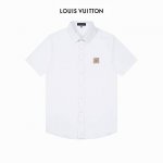 Lv徽标Logo设计高品质短袖衬衫 对版定染面料 上身高级感十足 纯棉竹纤维面料 质量高 男女同款 码数:39-43 M-3Xl
