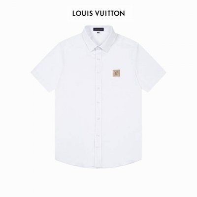 Lv徽标Logo设计高品质短袖衬衫 对版定染面料 上身高级感十足 纯棉竹纤维面料 质量高 男女同款 码数:39-43 M-3Xl