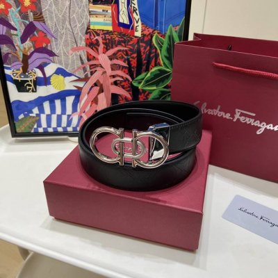 ferragamo 高版本 菲拉格慕 银色 大马蹄花纹 时尚大气 万年不过时的款 低调又不失品味 男士皮带腰带专柜同款 很有质感的一款皮带 进口南非皮底 全套包