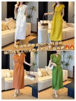 连衣裙 高品质重磅植物酵洗100%纯亚麻 全包边来去缝工艺 欧洲站爆款御姐天花板 领口纯手工缝制天然多色碎石串珠 独特腰间绑带设计 随性又不失优雅 轻松调节腰线