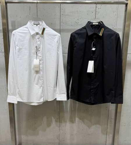 Guc古琦 25春夏新款秋冬款 衣领红绿条纹字母勋章拼接 高品质长袖衬衫 码数：M-3Xl