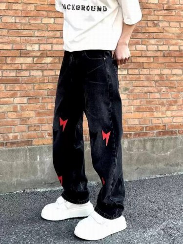 款号Xk3205 美式复古蛇年限定 闪电牛蛇年黑时尚潮流高盎司宽松休闲牛仔裤，面料定制经过一流的高工艺水洗 ，质地紧密 色泽均匀 纹理清晰，上身非常舒适 直筒版