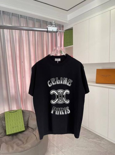 p90 celine 塞琳 2025夏季新款 个性字母Logo印花 定制面料300G 短袖T恤 男女同款 尺码：S M L Xl Xxl 五个码 颜色：黑色 白