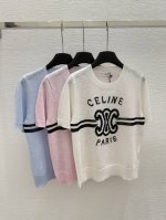 Ce家 早春新款 圆领字母针织短袖 颜色 白色 粉色 蓝色 尺码 36.38.40