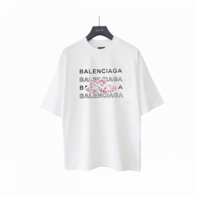 实拍细节图+尺码表 Balsenciaga巴黎世家硅胶字母球鞋短袖T恤 最高版本！定制面料290克100%双纱棉！字母硅胶彩色立体球鞋烫画工艺设计！ 辅料：开模