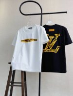 款号Xb59 lv路易威登前后胶带字母Logo胶印圆领短袖 黑白双色 情侣同款 全套包装 三标齐全 区别市场通货 随意对比 纯棉280克高克重32支双纱 不起球