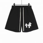 高版本Chrome Hearts 克罗心皮标十字短裤 男女同款 采用100%纯棉毛圈面料 棉质细腻柔软轻薄透气 前后小羊皮制成的十字架贴饰 质感油亮光泽 皮质的
