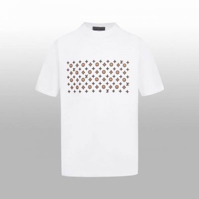 高版本 1V 春夏新款短袖T-Shirt 欧洲数码直喷技术 260克高克重棉感面料 挺括有型 图案清晰如手绘 笑脸Logo 多种工艺凹凸钢印+绒面发泡 无性别穿