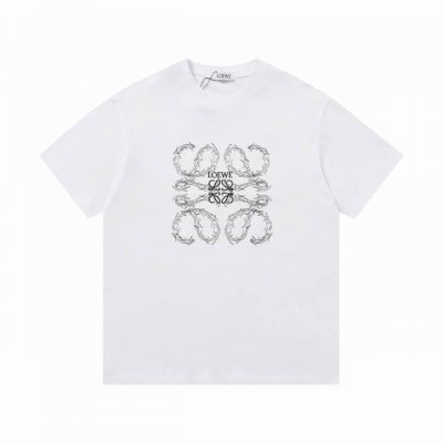 上新 高版本 Loewe 罗意威 荆棘Logo刺绣短袖 240克双纱面料32支纯棉，25Ss最新最顶级 专柜款 经典个性简约拼色刺绣小标Logo 圆领短袖，最顶