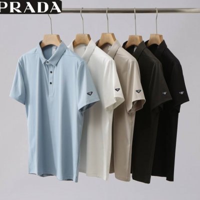 供 prada普拉达2025新款高品质男士三角金属标冰肌速干科技感面料无痕压胶短袖翻领polo衫 打底T恤上衣 原版面料高版本高品质 网红明星同款 冰肌速干面料