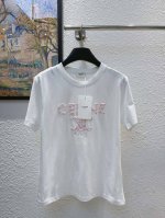 celine家！订单款！胸前刺绣凯旋门字母Logo 图案圆领丝光棉短袖T恤！三标齐全！三色！码数S M L Xl，现货发！ M码胸围92衣长62